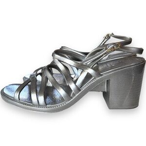 NO NAME Sandals Vintage Metallic Pewter Jelly Rubber Strappy Y2K Sz 36